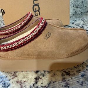 UGG Women's Brown Mules with Red Trim